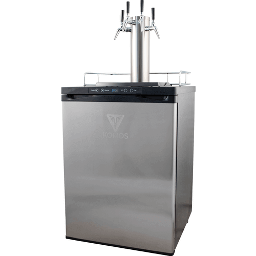 KOMOS® Wine Kegerator with NukaTap Stainless Steel Faucets - Front diagonal view with 4 taps