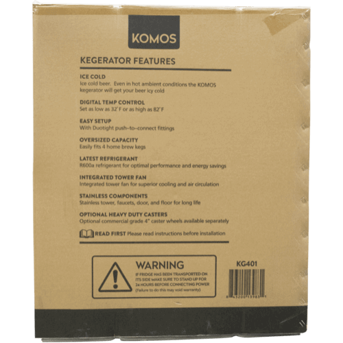 KOMOS® Wine Kegerator with NukaTap Stainless Steel Faucets - Rear view with packaging box