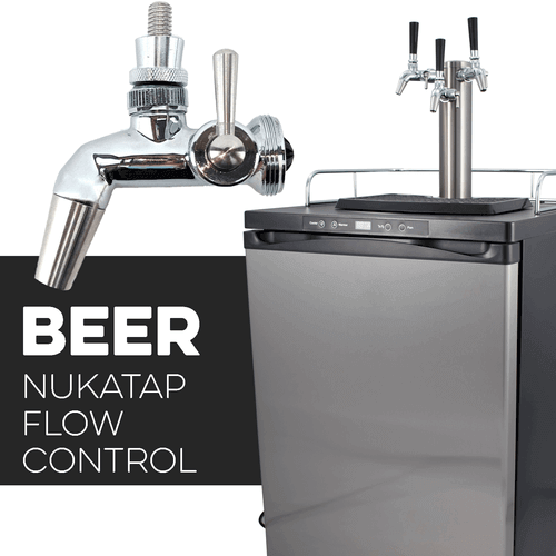 KOMOS® Kegerator with NukaTap Stainless Flow Control Faucets - Front Diagonal view with stainless steel Faucet