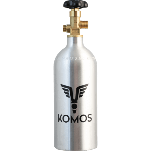 KOMOS 2.5 lb CO2 Tank | Premium Aluminum | New | CGA320 Valve | US DOT Approved - Front view zoomed out