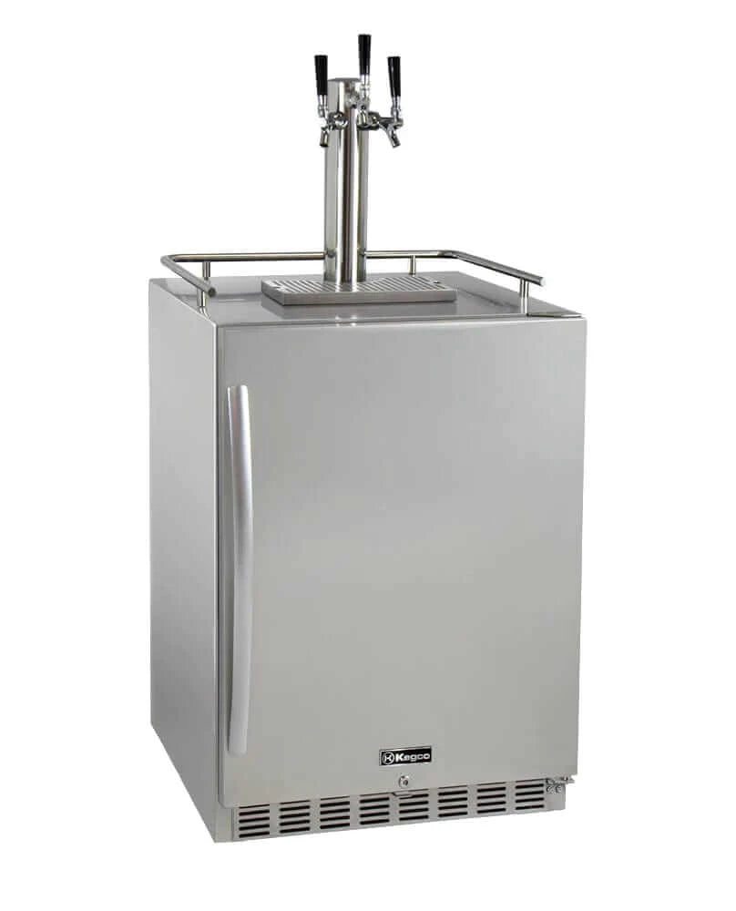 24" Wide Triple-Tap All-Stainless Steel Outdoor Built-In Right-Hinge Kegerator with Kit