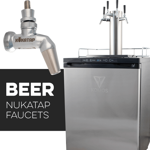 KOMOS® V2 Kegerator with NukaTap Stainless Steel Faucets - Front view with Faucet