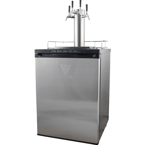 KOMOS® V2 Kegerator with NukaTap Stainless Steel Faucets - Front Diagonal view with 4 Taps