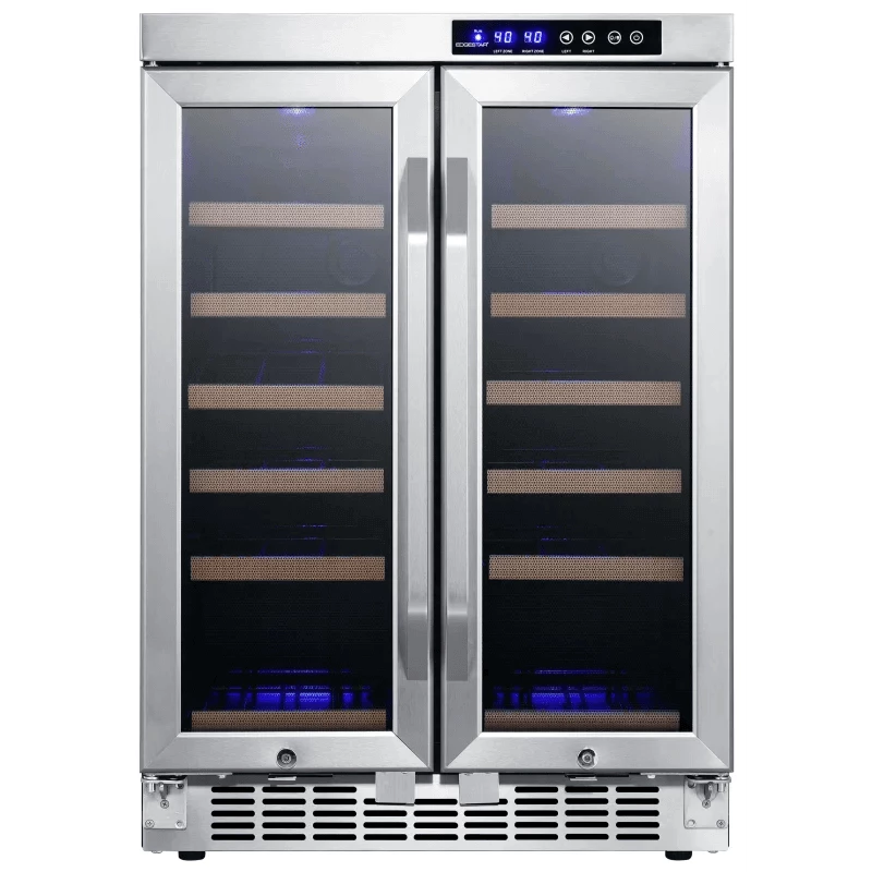24 Inch Wide 36 Bottle Built-In Wine Cooler with Dual Cooling Zones and French Doors
