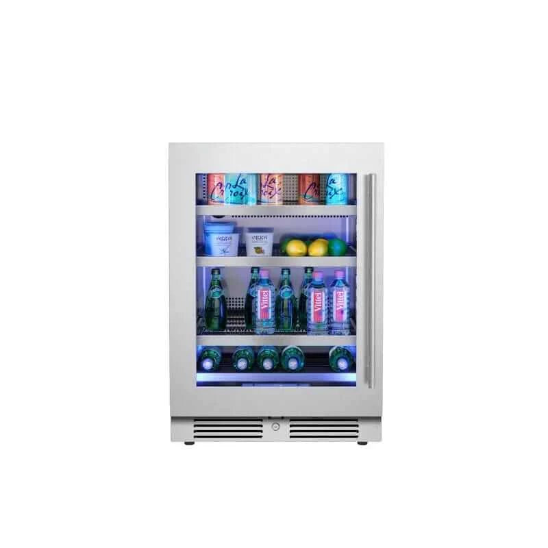 24" Beverage Cooler, 147-Can Capacity, LED Lighting, Alarm, Touch Panel, Lockable Left