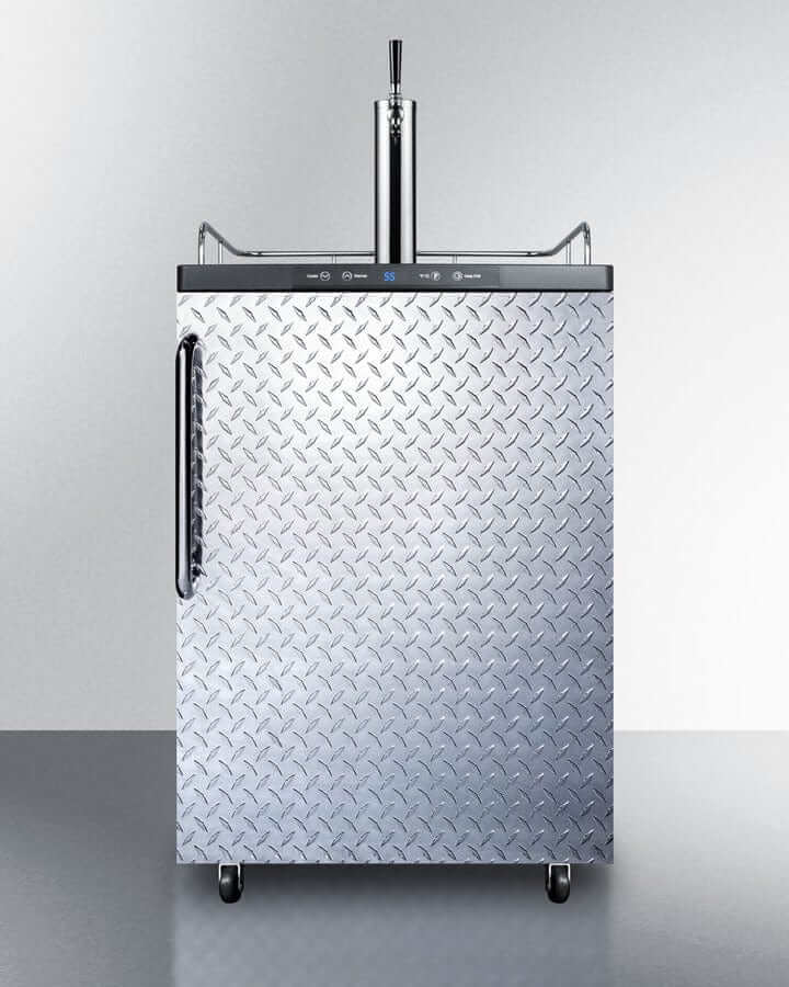24 Inch Wide Built-In Kegerator with Diamond Plate Finish and Digital Thermostat