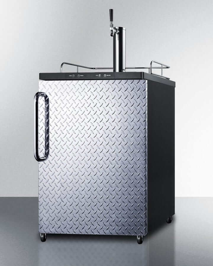 24 Inch Wide Built-In Kegerator with Diamond Plate Finish and Digital Thermostat