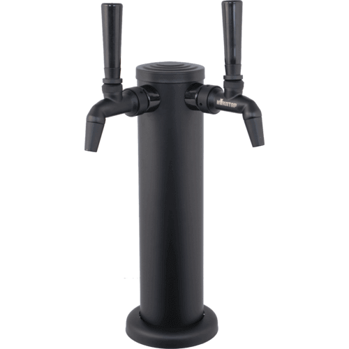 KOMOS® Kegerator with NukaTap Matte Black Stainless Faucets - Black tower with black faucet and 2 Tap Handles